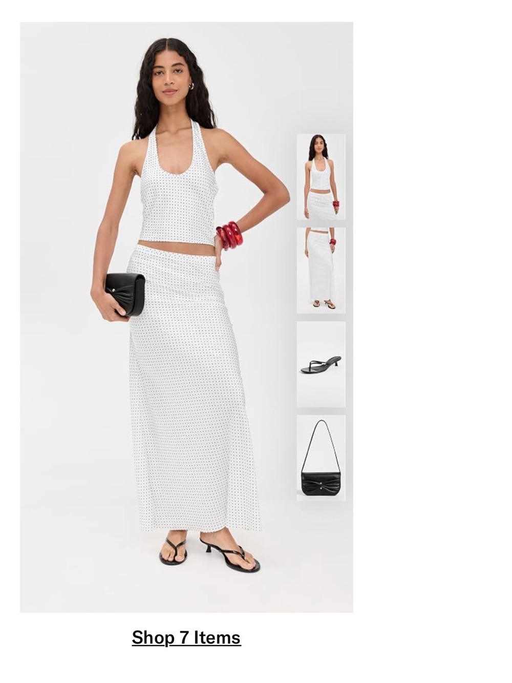 Lioness Polka Dot Satin Maxi Skirt and top set - White with Black Dots